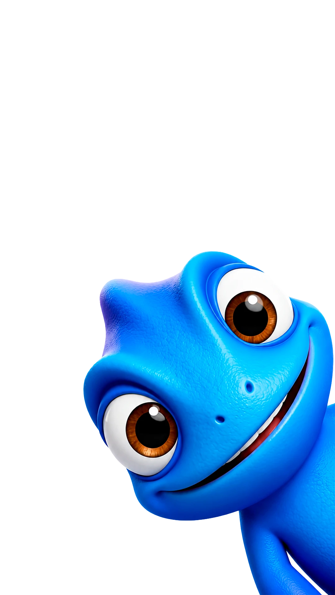 Azur, el camaleón azul mascota de CONCEPTOS, asomándose